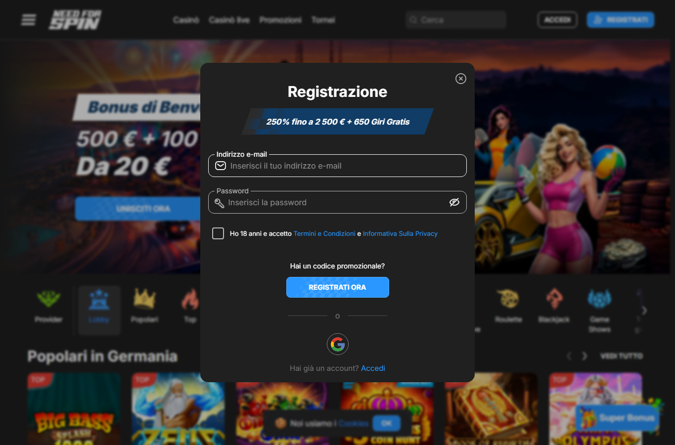 Screenshot reale di NeedForSpin Casino